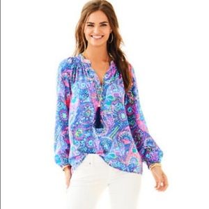 Lilly Pulitzer Elsa Silk Top in the Print No-Prob-Llama